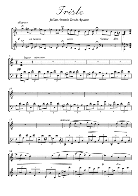 Triste by Aguirre Piano solo (arr. PianoSheetNow)