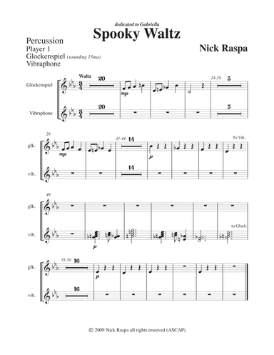 Spooky Waltz from Three Dances for Halloween - Percussion Player 1 part