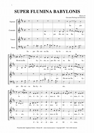 SUPER FLUMINA BABYLONIS - G.P. Palestrina -  Mottetto for SATB Choir