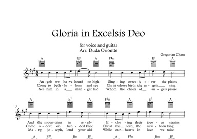 Gloria in excelsis Deo (A major - TABS - with lyrics) (arr. Duda Oriontte)