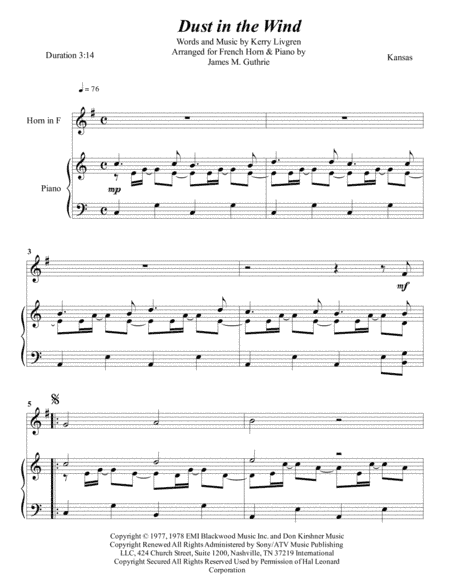 Dust In The Wind (arr. James M. Guthrie, ASCAP)