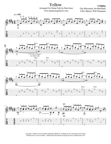 Yellow (arr. Dan Jones (www.danjonesguitarist.com))