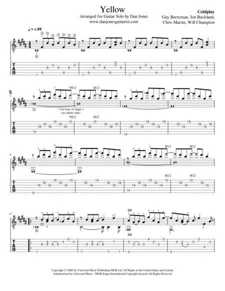 Yellow (arr. Dan Jones (www.danjonesguitarist.com))