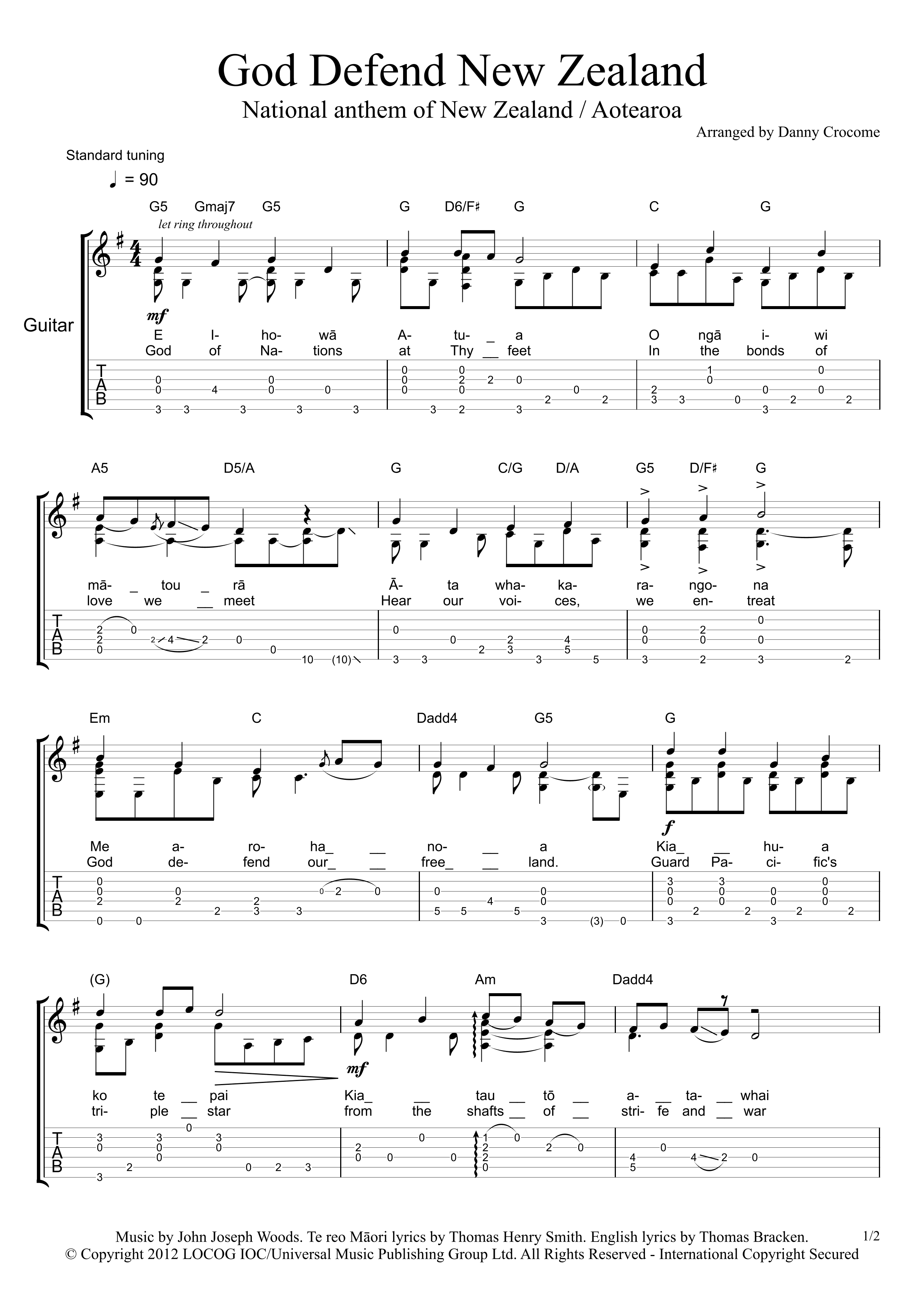 God Defend New Zealand (New Zealand/Aotearoa national anthem) (arr. Danny Crocome)