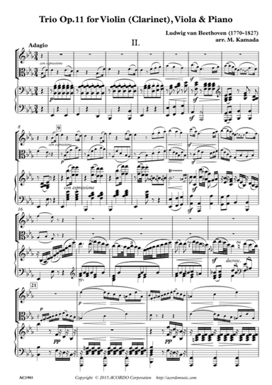 Adagio from Trio Op.11 for Violin (Clarinet), Viola & Piano (arr. Mikio Kamada)