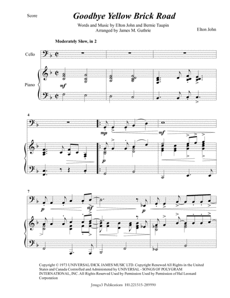 Goodbye Yellow Brick Road (arr. James M. Guthrie, ASCAP)
