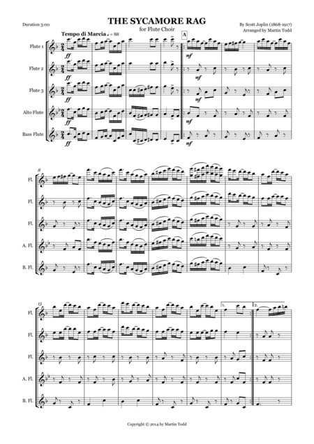 The Sycamore Rag for Flute Choir or Quintet (arr. Martin Todd)