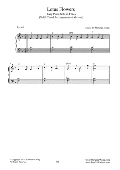 Lotus Flowers - Easy Piano Solo in F Key (Solid + Broken Chords)