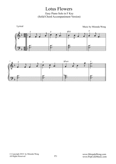 Lotus Flowers - Easy Piano Solo in F Key (Solid + Broken Chords)
