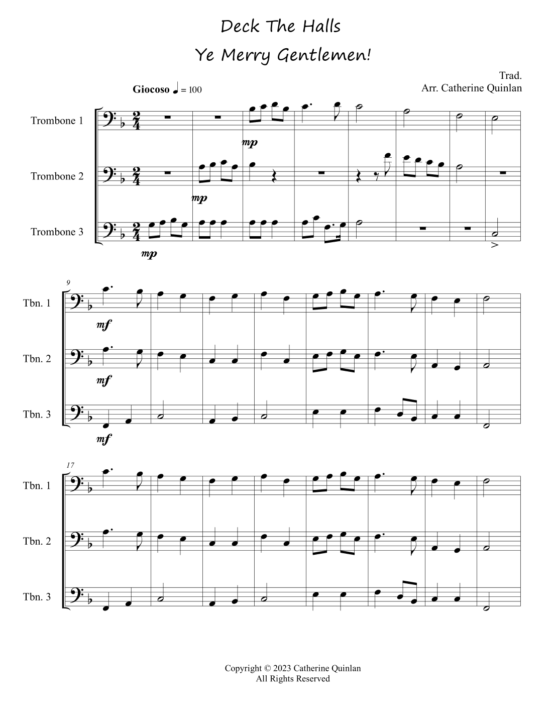 Deck The Halls Ye Merry Gentlemen! (arr. Catherine Quinlan)