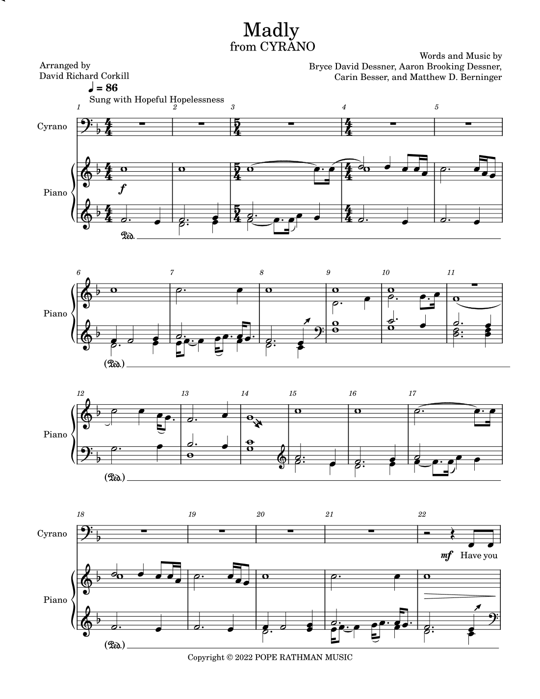 Madly Echo (fr. 'cyrano') (vocals Only) (arr. David Richard Corkill)