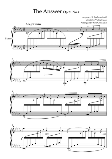 Rachmaninoff - The Answer Op 21 No 4 (arr. Neil Crossland)