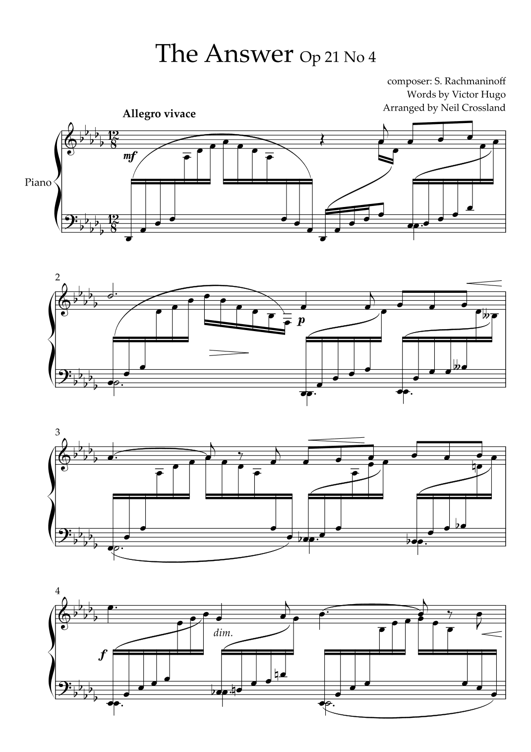 Rachmaninoff - The Answer Op 21 No 4 (arr. Neil Crossland)