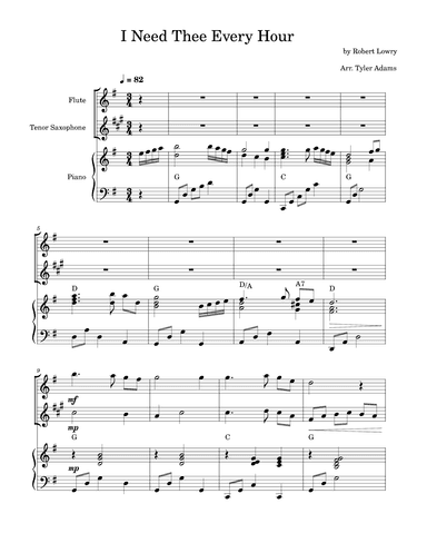 I Need Thee Every Hour (Flute and Tenor Sax Duet with Piano) (arr. Tyler Adams)