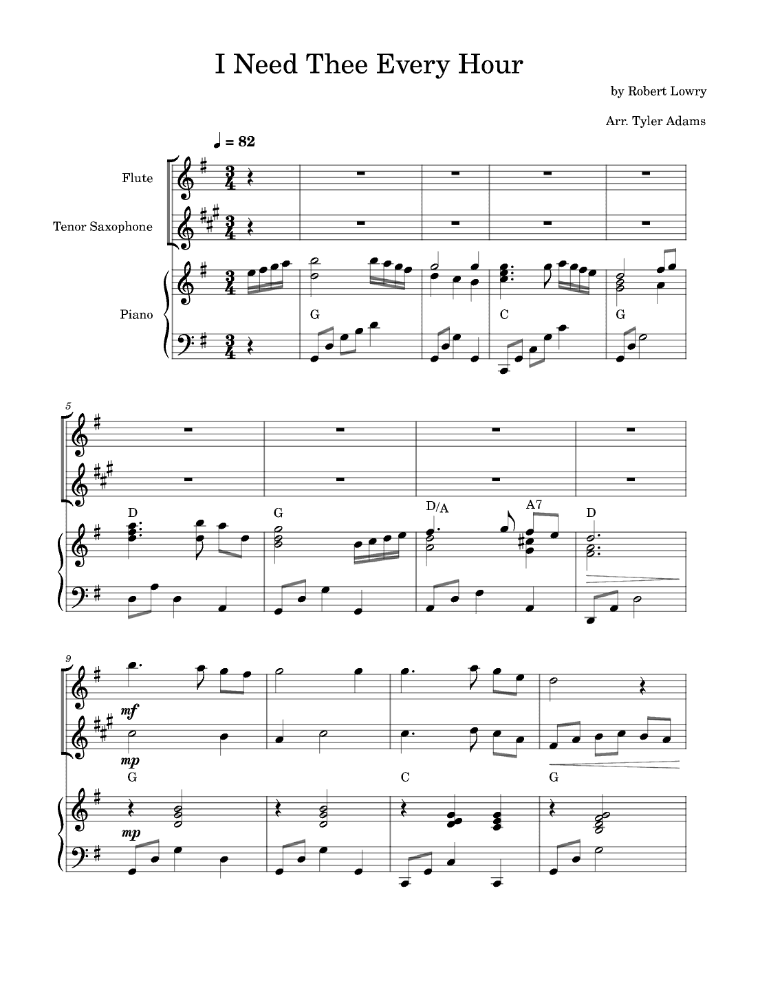 I Need Thee Every Hour (Flute and Tenor Sax Duet with Piano) (arr. Tyler Adams)