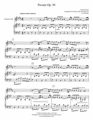 Fauré - Pavane; arranged for Clarinet in Bb and Piano. (arr. Len Rhodes)