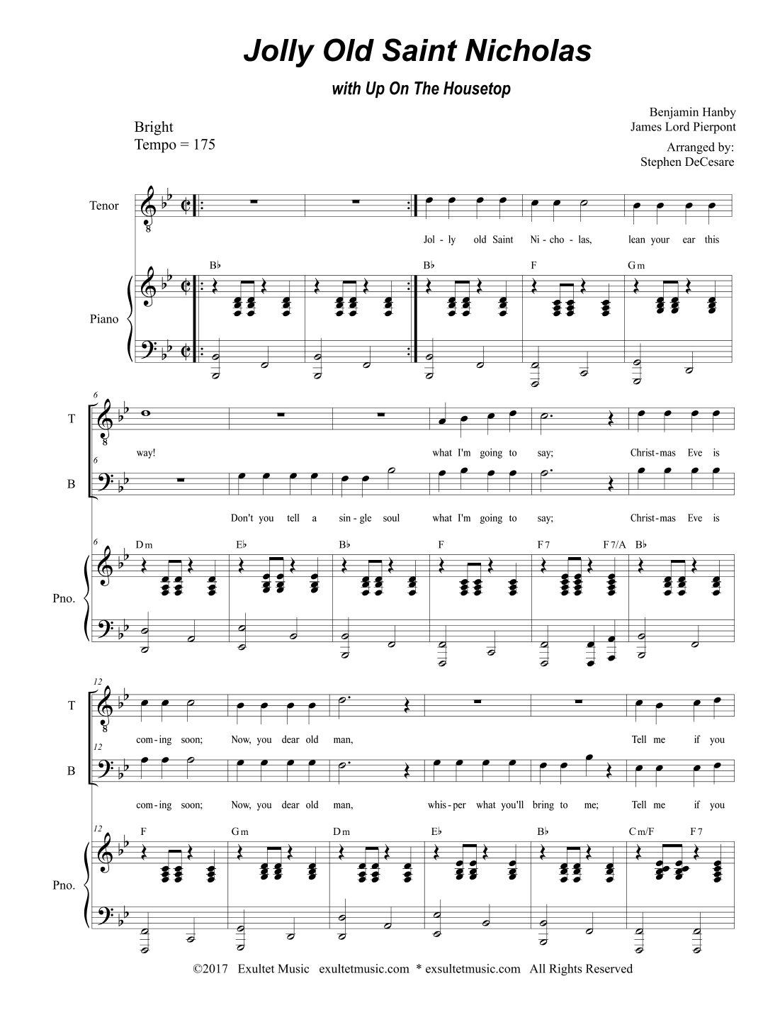 Jolly Old Saint Nicholas with Up On The Housetop (Duet for Tenor and Bass solo) (arr. Stephen DeCesare)