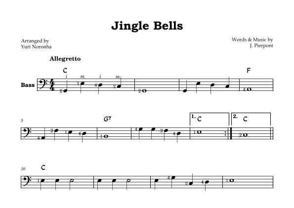 Jingle Bells - Melody for Bass in C (arr. Yuri Noronha)