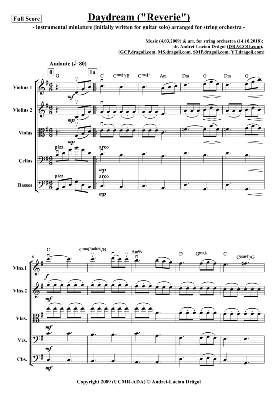 Daydream ("Reverie") - miniature arranged for string orchestra (full score & parts)