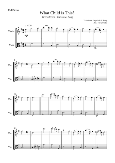 What Child is This? - Greensleeves (Christmas Song) for Violin & Viola Duo (arr. Fabio Britto)