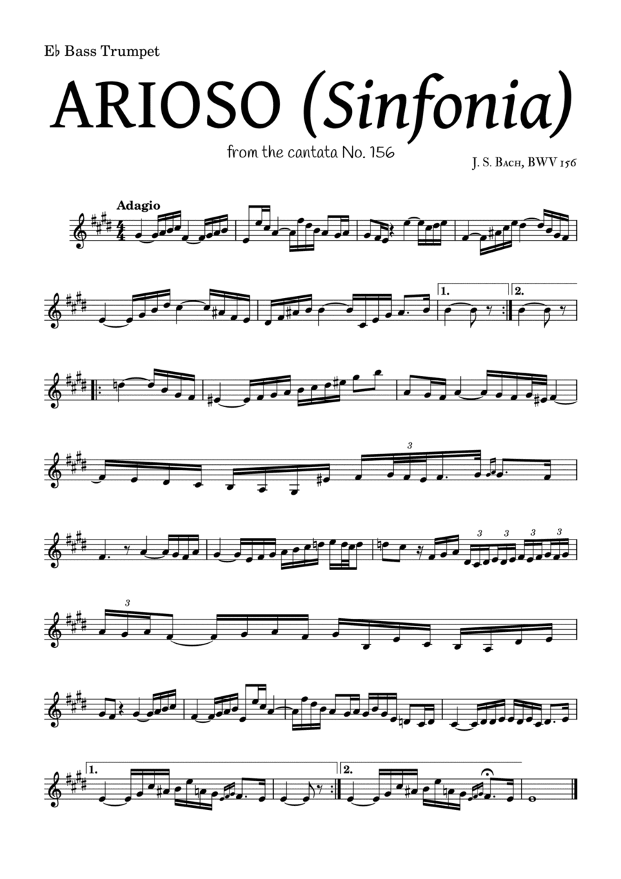 ARIOSO, by J. S. Bach (sinfonia) - for E? Bass Trumpet and accompaniment (arr. Leyandder Trustworthy)