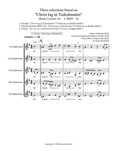 Three selections based on "Christ lag in Todesbanden" (Euphonium Quintet - Treble Clef) (arr. Regis Bookshar)