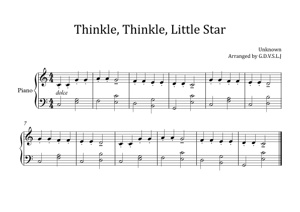 Thinkle, Thinkle, Little Star (lvl.2) (arr. G.D.V.S.L.J)