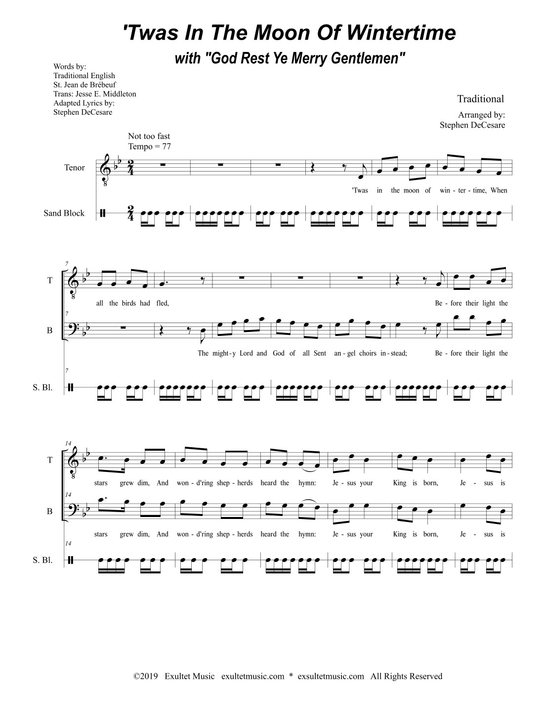 'Twas In The Moon Of Wintertime (with "God Rest Ye Merry Gentlemen") (2-part choir - (TB) (arr. Stephen DeCesare)