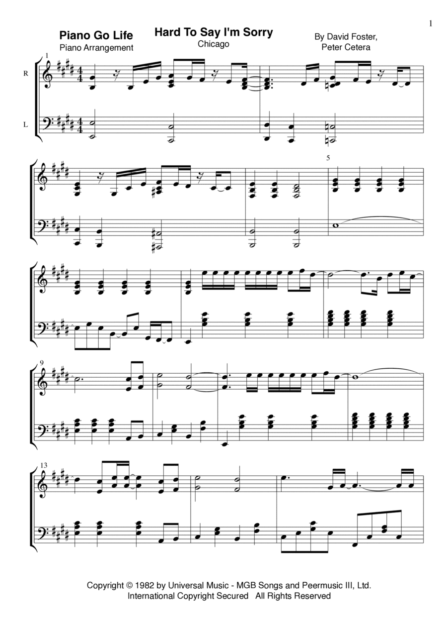 Hard To Say I'm Sorry (arr. Piano Go Life)