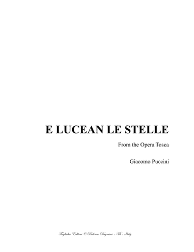 Puccini, E LUCEAN LE STELLE - From Tosca - For Tenor and Piano (arr. Renato Tagliabue)