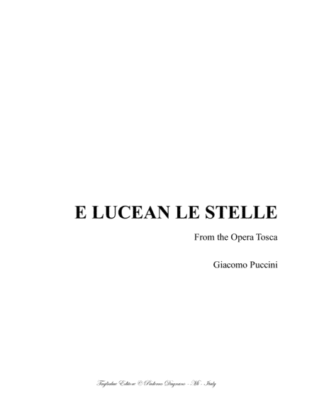 Puccini, E LUCEAN LE STELLE - From Tosca - For Tenor and Piano (arr. Renato Tagliabue)