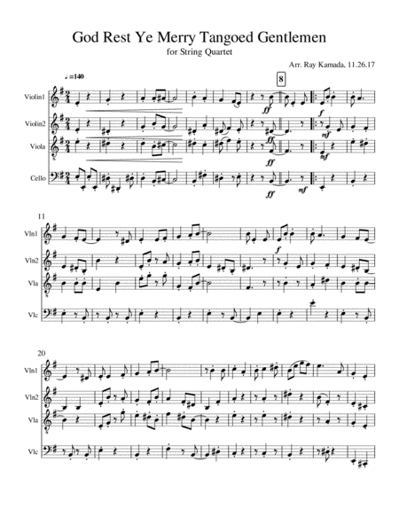 God Rest Ye Merry Tangoed Gentlemen, arr. for String Quartet (arr. Ray Kamada)