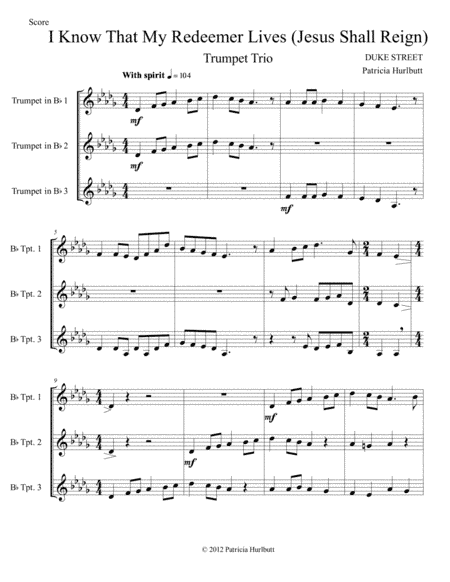 I Know That My Redeemer Lives for Trumpet Trio (arr. Patricia Hurlbutt)