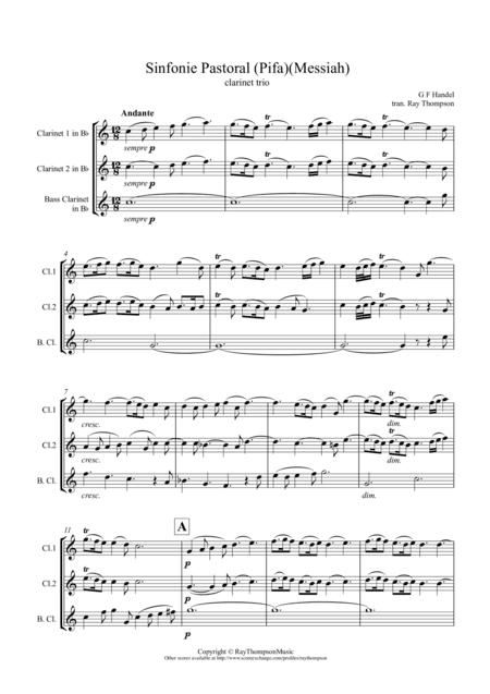 Handel: Sinfonie Pastoral (Pastoral Symphony)(Pifa) from The Messiah (Der Messias) - clarinet trio (arr. Ray Thompson)