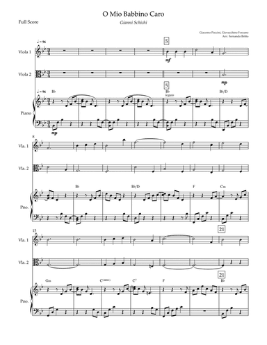 O Mio Babbino Caro (Puccini) for Viola Duo & Piano Accompaniment with Chords (arr. Fernando Britto)