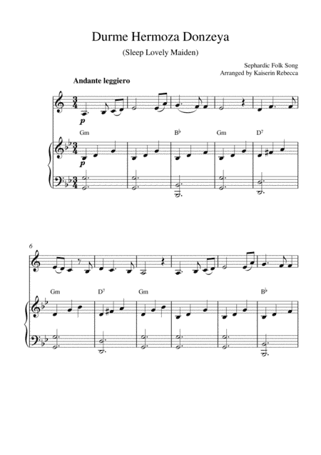 Durme Hermoza Donzeya (Sleep Lovely Maiden) (for Bb clarinet solo and piano accompaniment) (arr. Kaiserin Rebecca)