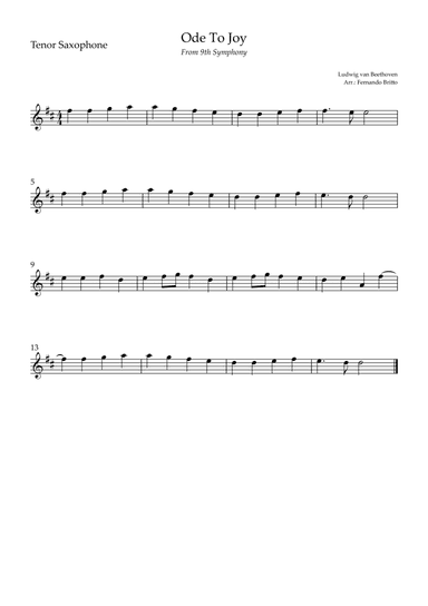 Ode To Joy (from Beethoven's 9th Symphony) for Tenor Saxophone Solo (arr. Fernando Britto)