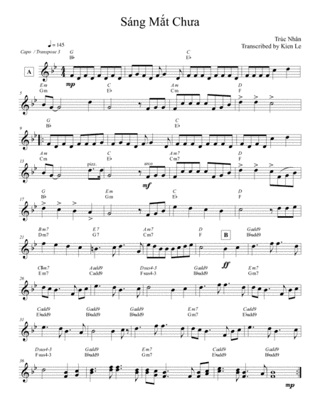 Trúc Nhân - Sáng M?t Chua  Sheet music (arr. JL Acoustic)