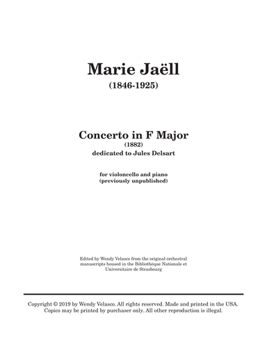 Concerto for Cello in F Major by Marie Jaëll (1846-1925) (arr. Wendy Velasco)