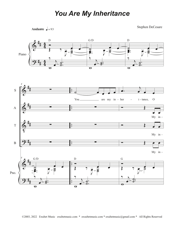 You Are My Inheritance (Vocal Quartet - (SATB)