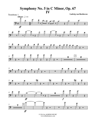 Beethoven Symphony No. 5, Movement IV - Trombone in Bass Clef 1 (Transposed Part), Op. 67 (arr. Doug Clyde)