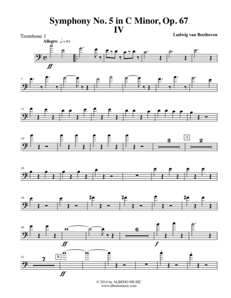 Beethoven Symphony No. 5, Movement IV - Trombone in Bass Clef 1 (Transposed Part), Op. 67 (arr. Doug Clyde)