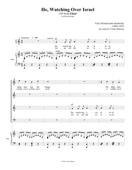 He, Watching over Israel (SATB - key of C) (arr. Curtis Hanson)