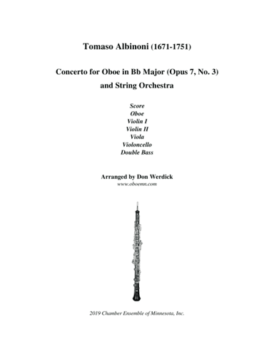 Concerto for Oboe in Bb Major, Op. 7 No. 3 and String Orchestra (arr. Don Werdick (1946 - ))