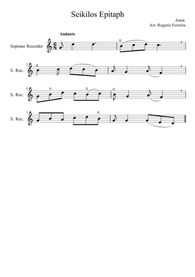 Seikilos Epitaph - soprano recorder (arr. Rogerio Ferreira)