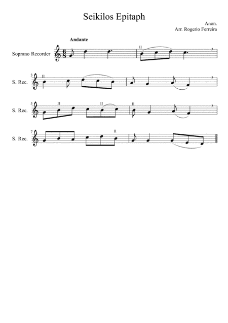 Seikilos Epitaph - soprano recorder (arr. Rogerio Ferreira)