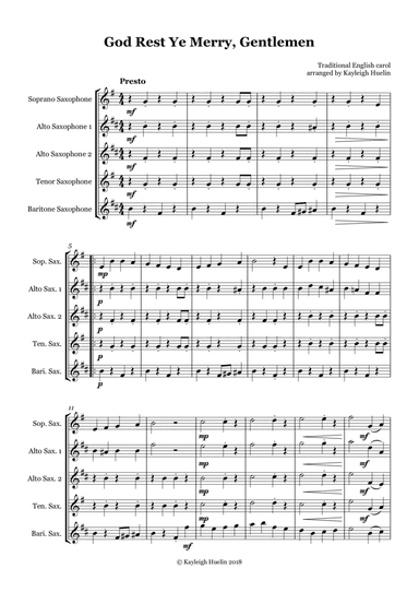God Rest Ye Merry Gentlemen - Saxophone quintet (SAATB) (arr. Kayleigh Huelin)