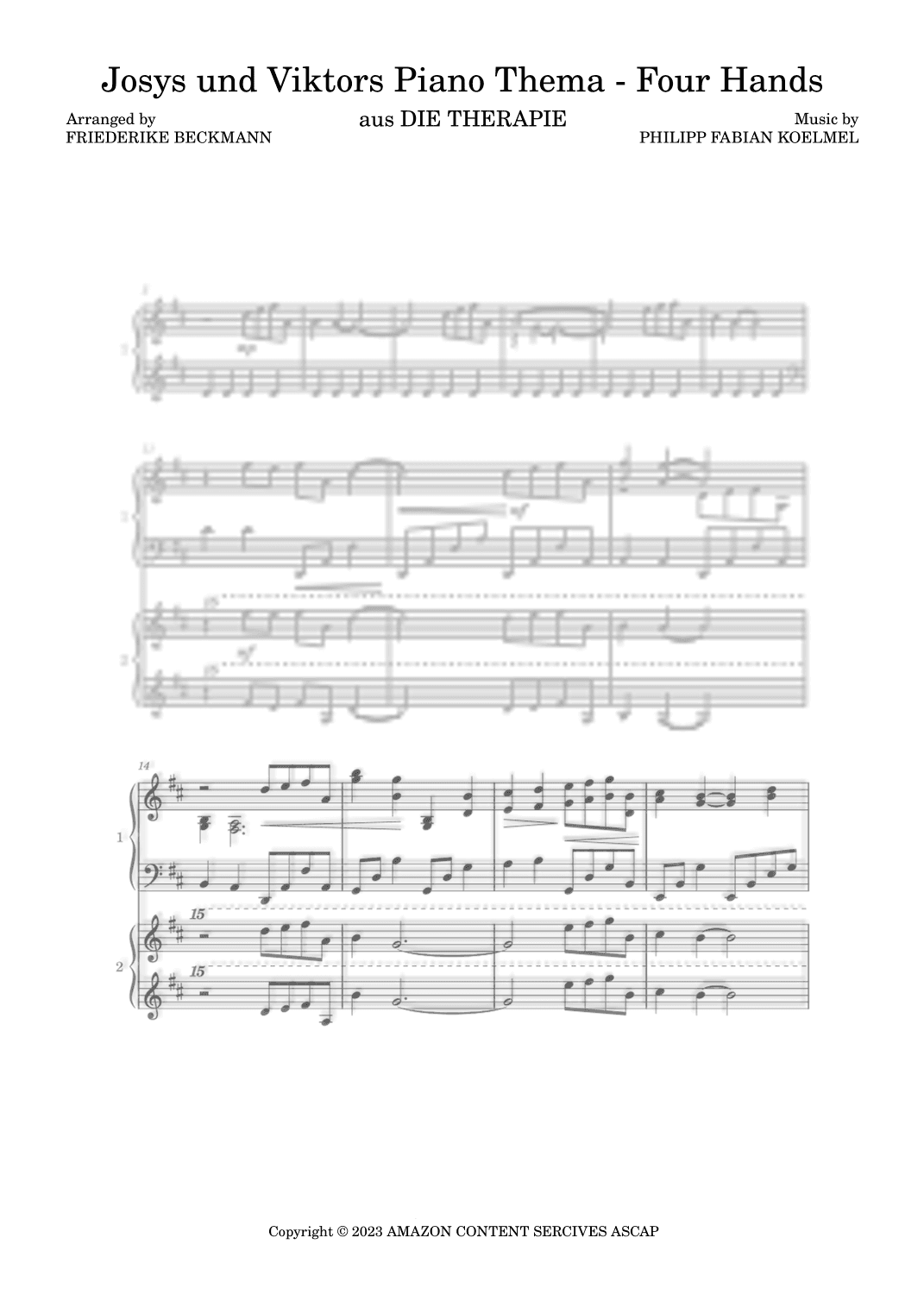 Josys And Viktors Piano Theme - Four Hands (arr. Friederike Beckmann)