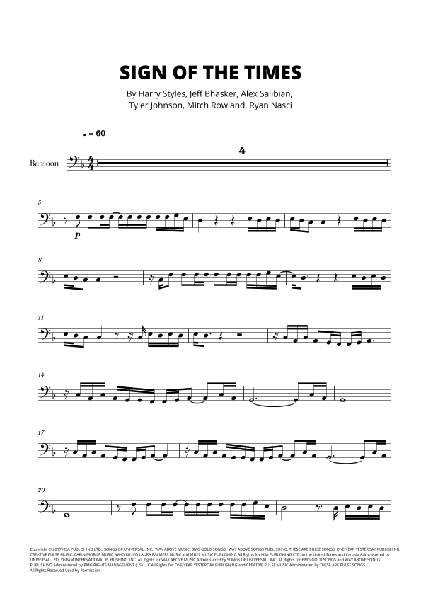 Sign Of The Times (arr. Cadenza Editions)