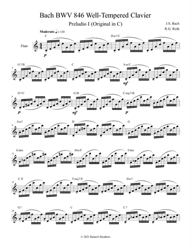Bach BWV 846 Well Tempered Book 1 Prelude 1 in Various Keys Flute Oboe Sax (arr. R G Roth)